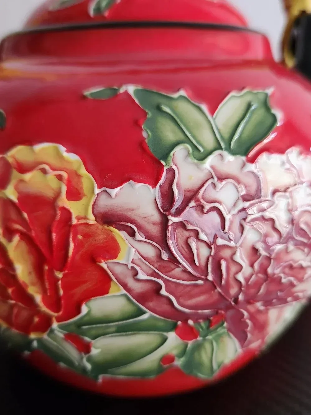 Pier 1 Imports Peony Hand-Painted Stonewear Teapot With Two Tea Cups
